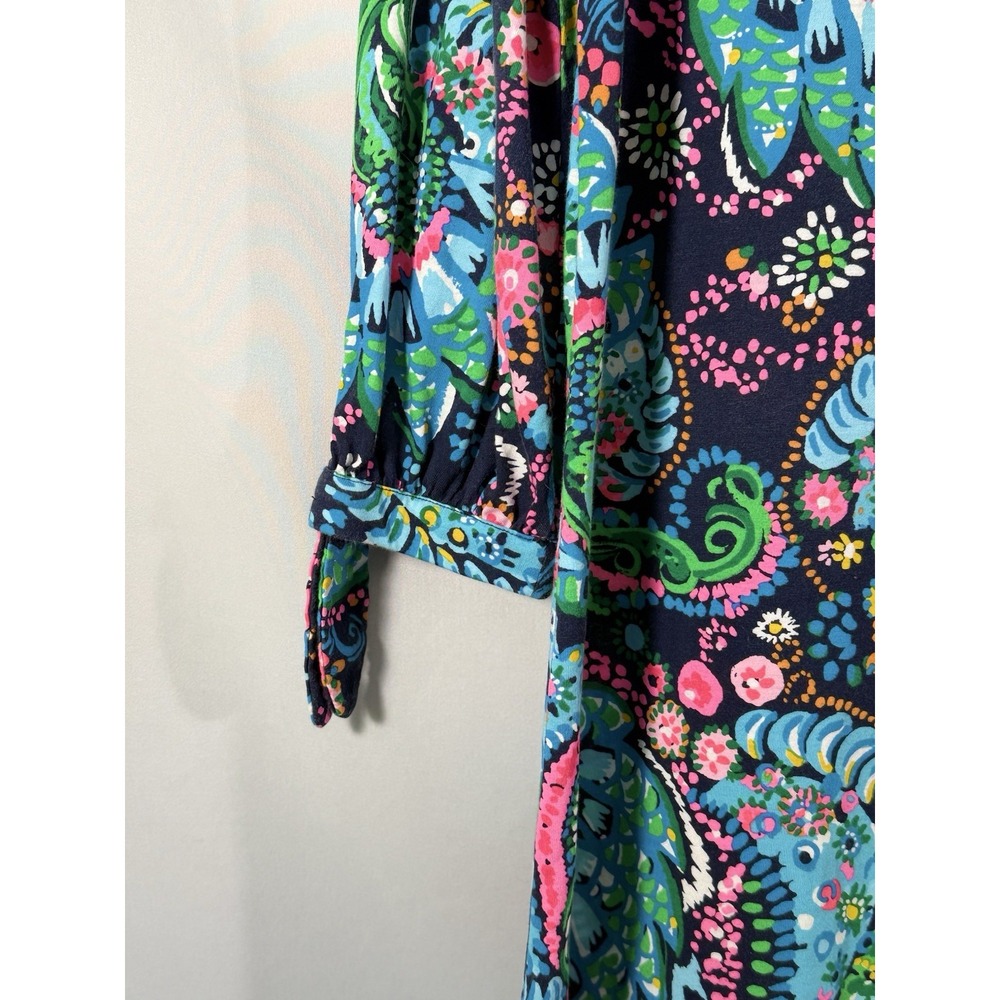 Lilly Pulitzer Cath Dress Take Me To The Sea 3/4 Sleeve V Neck Cotton Womens‎ L - Picture 3 of 14